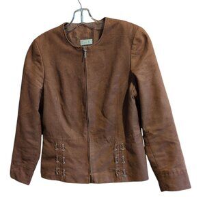 BONITA Jacket in a Faux Suede Camel Embellished Lined Long Sleeve Blazer zip up